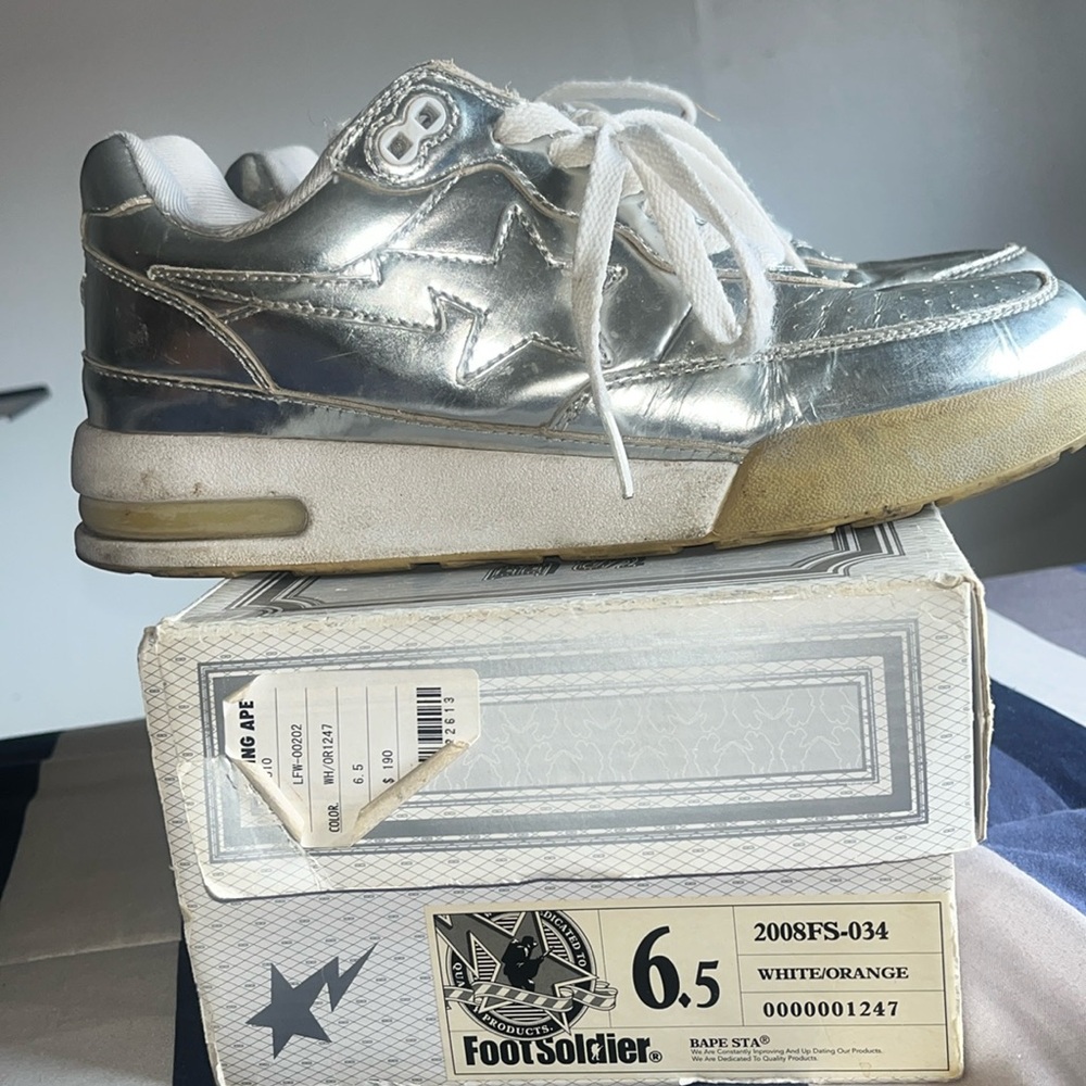 Silver Bape Sneakers size 6.5m (box not included) 100% authentic